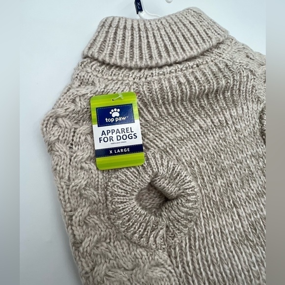 Top Paw Taupe/Silver Cable Knit Dog Sweater with Flowers XL NWT - Picture 10 of 10